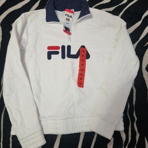 Fila Woman's White and Navy Zip-Up Sweater